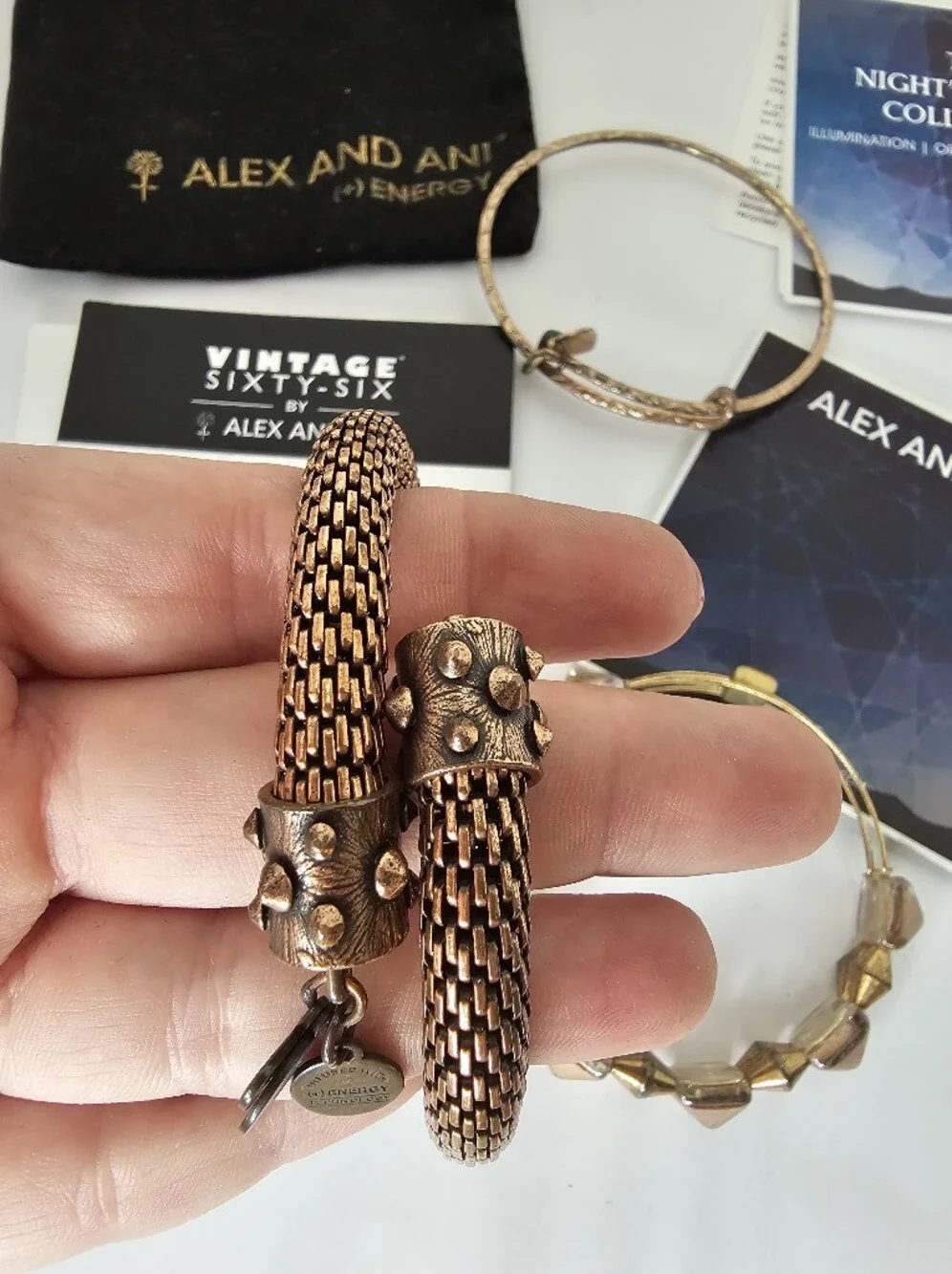 Auth Alex and Ani Rose Gold Tone Set Of 3 Bangle Bracelets Vintage Collection